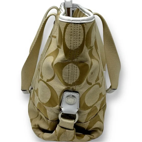 Coach Beige Signature Canvas Tote with Cream Trim - Picture 6 of 10